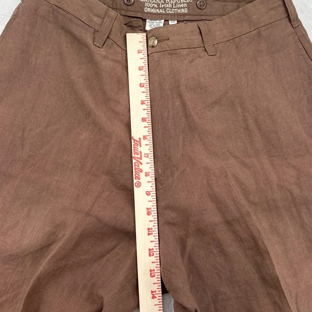 Vintage Banana Republic Mens Pants 33R Brown 100% Irish Linen Flat Front